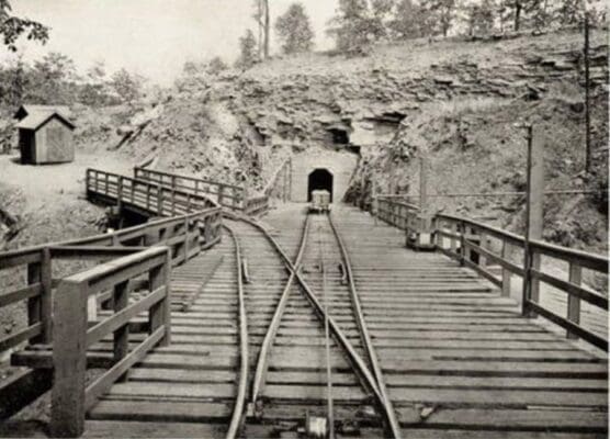 Entrance to Red Mountain Iron Mine, Slope No. 10, ca1908 - Photo Credit Mining History Association